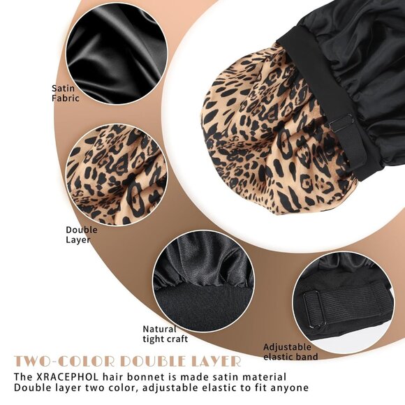Silk Bonnet for Sleeping Double Layer Satin Bonnet Adjustable Bonnets for Black - Picture 3 of 6